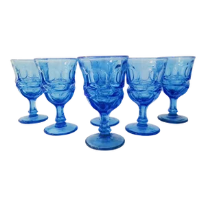 1970s Fostoria Argus Blue Goblets, Set of 6