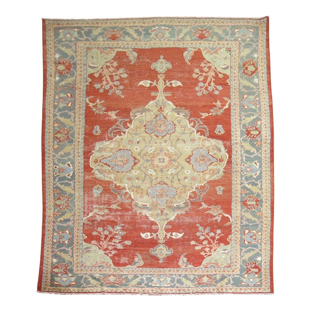Worn Antique Zabihi Collection Ziegler Mahal Rug - 10' x 14' For Sale