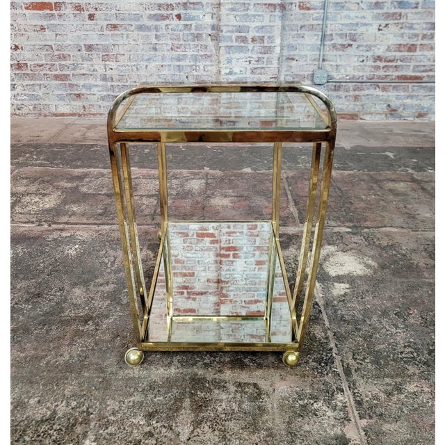 Vintage Three-Tier Art Deco Style Brass Service/Bar Cart For Sale In Los Angeles - Image 6 of 9