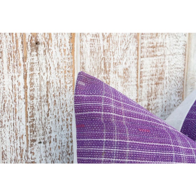 Vintage Lumbar Boho Kantha Pillows For Sale - Image 4 of 10