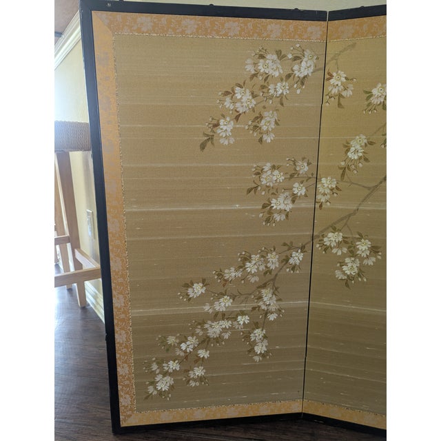 Japanese Japanese Four-Panel Screen Cherry Blossoms on Silk For Sale - Image 3 of 14