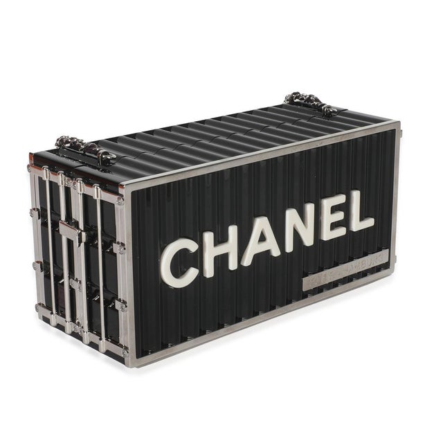 Contemporary 18A Black Lucite Paris Hamburg Minaudiere Shipping Container Clutch For Sale - Image 3 of 9
