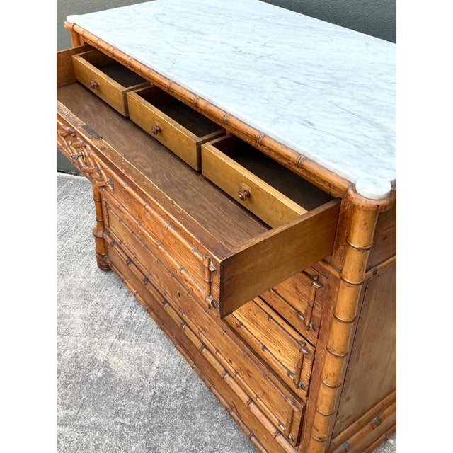 Vintage Wood and Marble Faux Bamboo Chest For Sale - Image 10 of 16