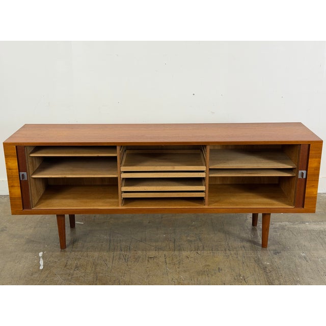 1960s Hans J Wegner "President" Credenza - Mid Century Danish Modern Teak Tambour Door Cabinet For Sale - Image 11 of 12