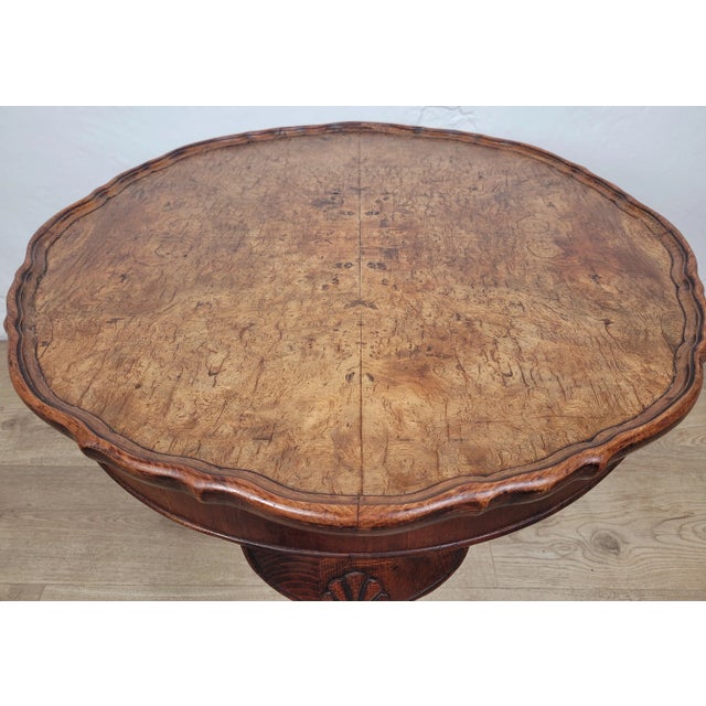 Circular Carved Walnut Coffee or Side Table with Scalloped Details, 1940s For Sale - Image 17 of 18
