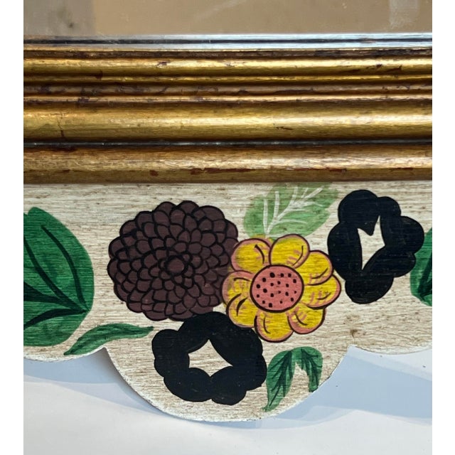 Vintage Hand-Painted Tole Fruit Basket Carved Wood Wall Mirror With Gilt Frame – Italian/Folk Art Cottage Style For Sale In Chicago - Image 6 of 12