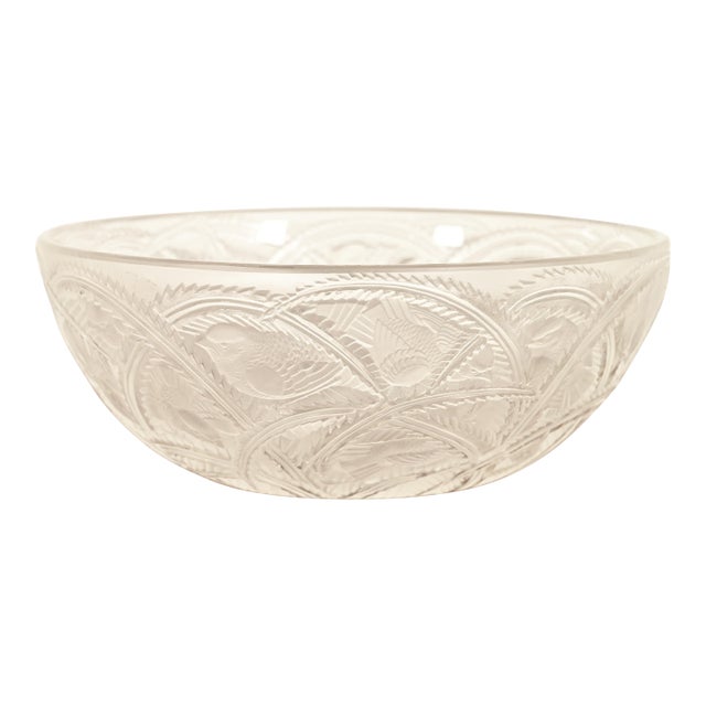 Lalique "Pinsons" Art Deco Frosted Crystal Glass Bowl For Sale