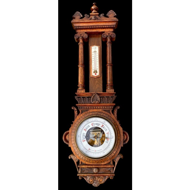 Antique English Carved Oak Wall Hanging Barometer For Sale - Image 17 of 17