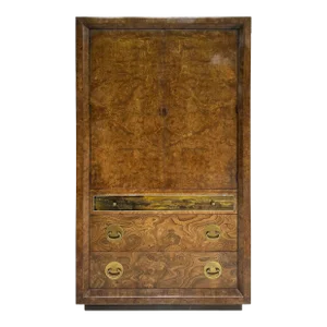 1970s Bernhard Rohne Mastercraft Burl Wood Etched Brass Tall Chest
