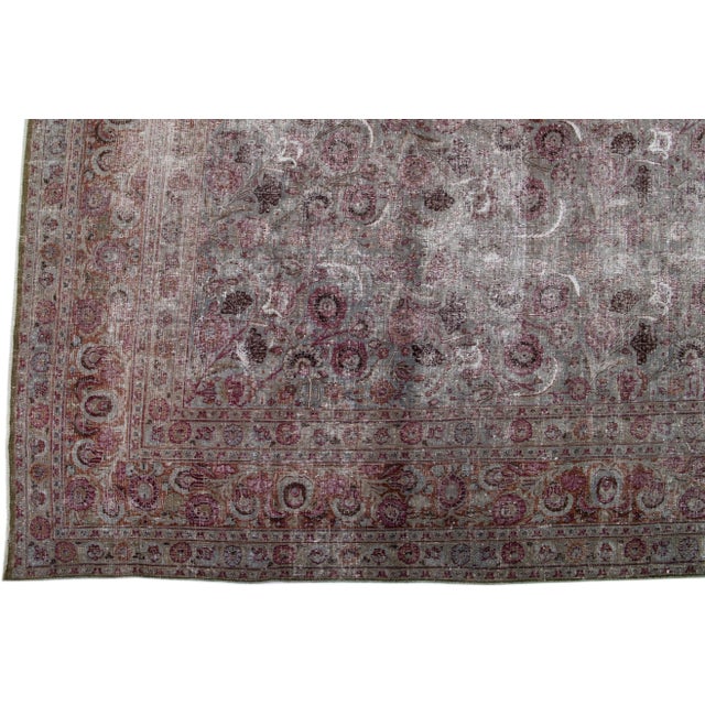 Persian Antique Persian Tabriz Handmade Gray Wool Rug With Allover Design For Sale - Image 3 of 7