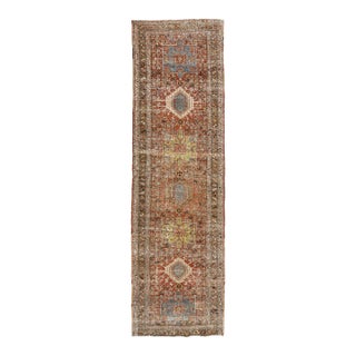 Antique Heriz Runner Rug With Distressed Terracotta and Sage Patina 3x10 For Sale