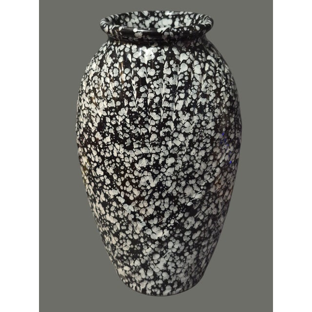 Mid-Century Modern Vintage Art Deco Style Speckled Ceramic Black & White Vase For Sale - Image 3 of 11
