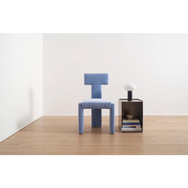 Textile Segment Highback Dining Chair in Blue Hydrangea Velvet For Sale - Image 7 of 8