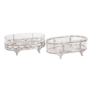 Antique French Silver Plated Louis Revival Cut Crystal Centrepieces, 1860, Set of 2 For Sale