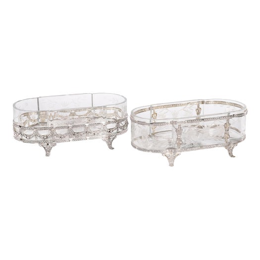 Antique French Silver Plated Louis Revival Cut Crystal Centrepieces, 1860, Set of 2 For Sale