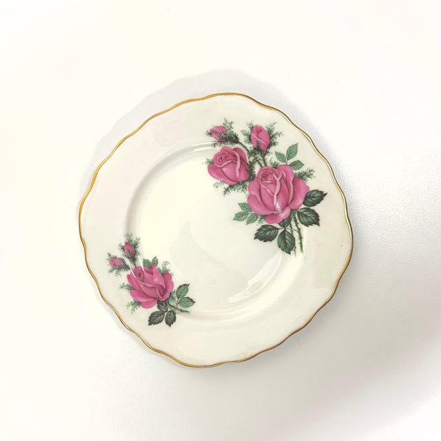 Mid-Century Modern Mid 20th Century Bone China Petite Bread Plates With Rose Motif by Ridgway Potteries, England - Set of 6 For Sale - Image 3 of 6