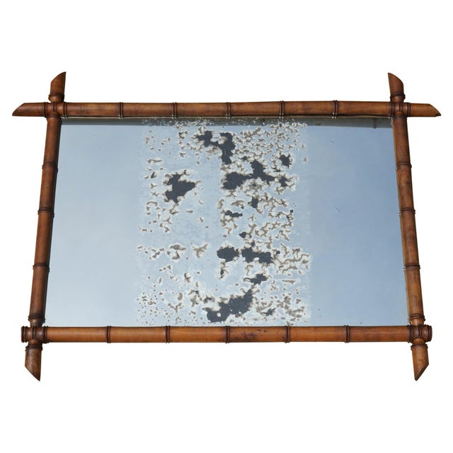 Large Antique French Faux Bamboo Wall Mirror with Foxed Glass For Sale - Image 10 of 10