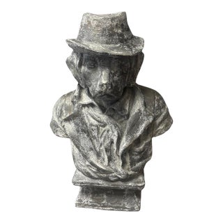 Vintage Anthropomorphic Cast Iron Dog Bust in Fedora and Overcoat For Sale