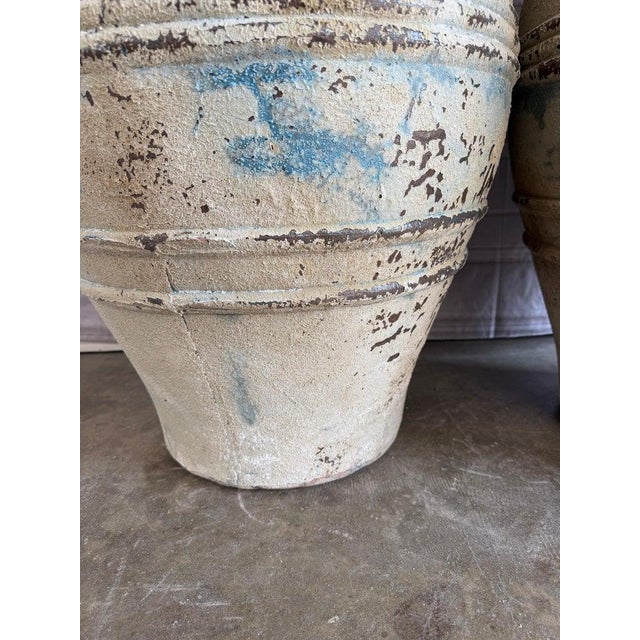 Almond Pair of Large Distressed Mediterranean Style Terracotta Olive Jars With Handles For Sale - Image 8 of 15