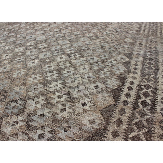 Late 20th Century Modern Tribal Afghan Kilim With All-Over Design in Shades of Silver and Gray 10 X 13 For Sale - Image 5 of 6