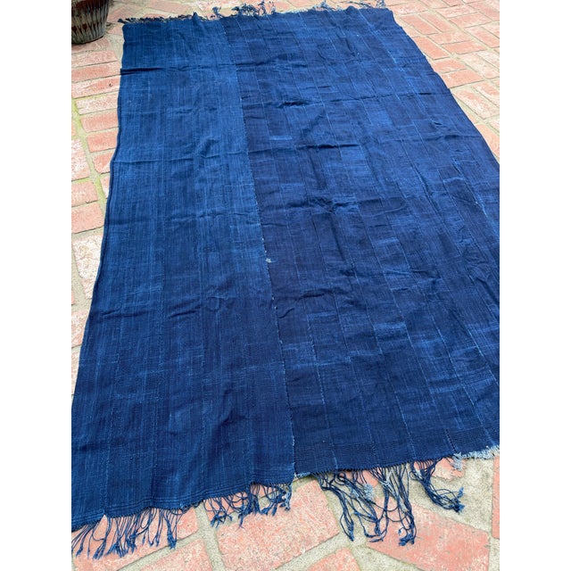 Vintage African Indigo Denim Mossi Mudcloth Throw 82”l X 51”w Textile | No. 160 For Sale In Los Angeles - Image 6 of 8