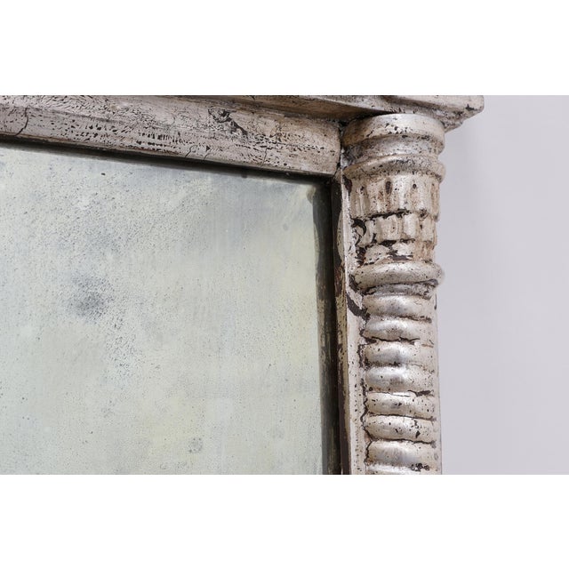 Neoclassical Silver Leaf Pier Mirrors with Ringed Columns and Cornice, Italy, 1850, Set of 2 For Sale - Image 9 of 13