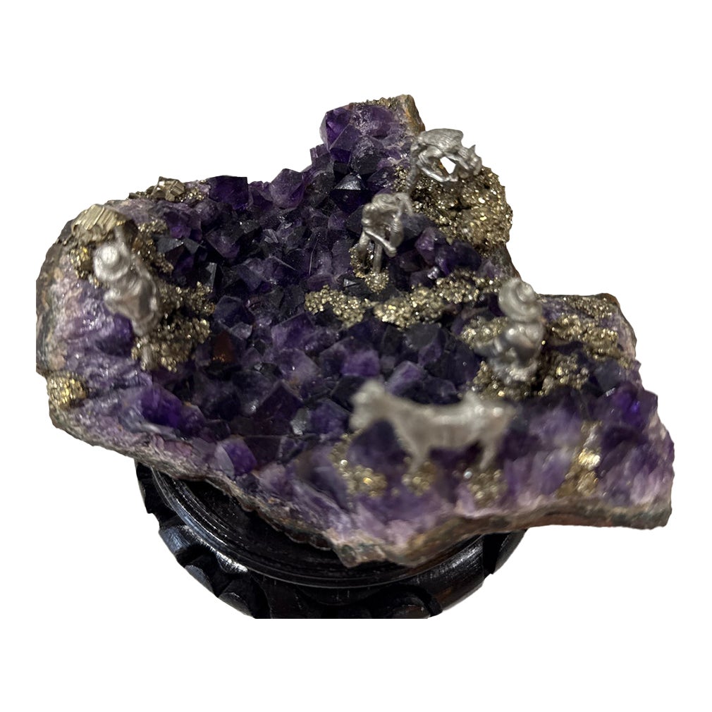 Unique Amethyst Stone Mine Scene Crafted With Silver Men Working in a ...
