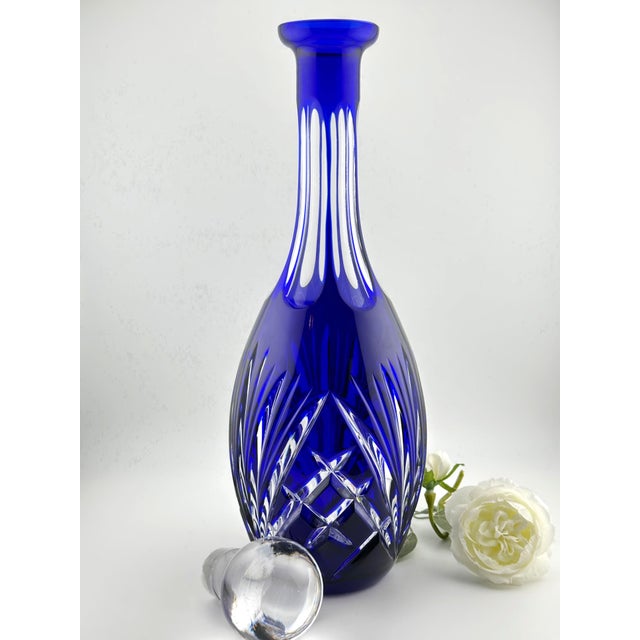 1960s Vintage German Cobalt Blue Crystal Wine Decanter – Heavy Lead Crystal – 28 Oz For Sale - Image 5 of 15