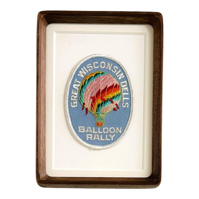 Wisconsin Dells Balloon Rally Vintage Travel Patch Solid Wood Framed For Sale