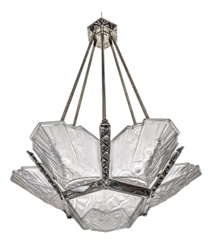 French Art Deco Chandelier signed by J.Robert (Two Pairs Matching Sconces)