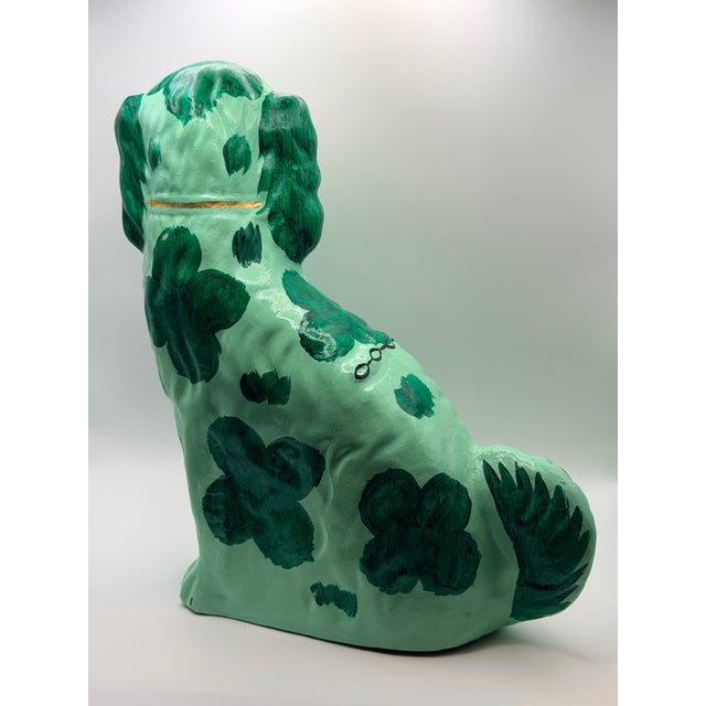 Staffordshire Vintage Staffordshire Dog Pair in Turquoise Glaze – Hand-Painted Papier-Mâché Spaniels For Sale - Image 4 of 6
