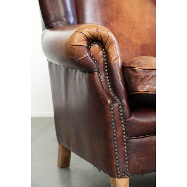 Vintage English Cowhide Wing Armchair For Sale - Image 11 of 13