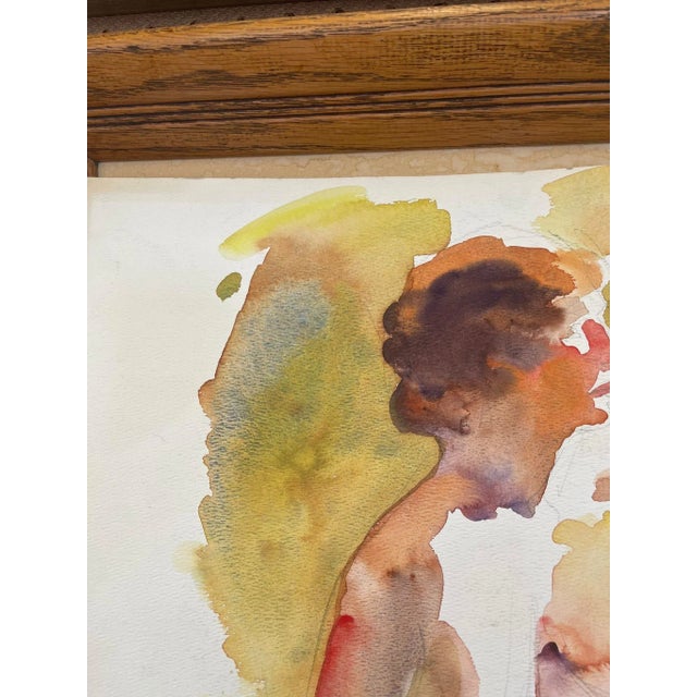 Vintage Abstract Nude Portrait Woman Possibly WaterColor on Paper With Pencil For Sale In Seattle - Image 6 of 7