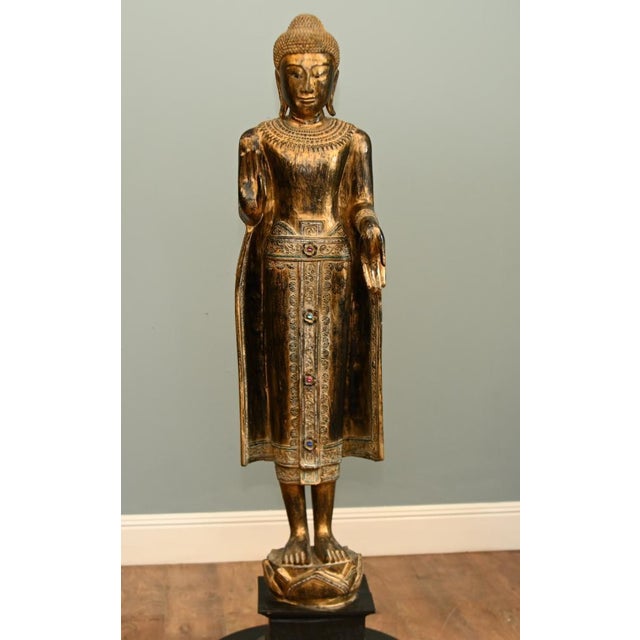Carved Burmese Buddha Statue in Giltwood, 1950s For Sale - Image 13 of 13