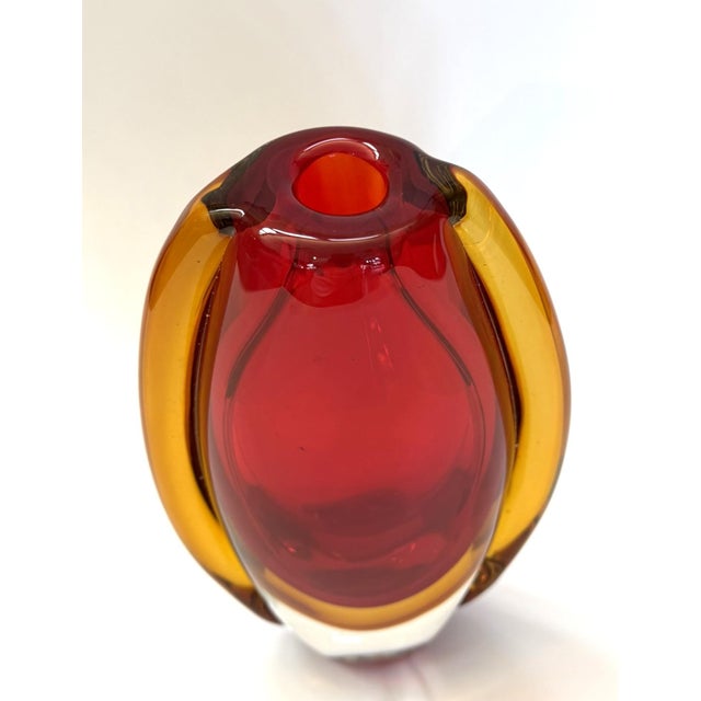 Red Murano Style Sommerso Art Glass Vase in Red and Amber For Sale - Image 8 of 12