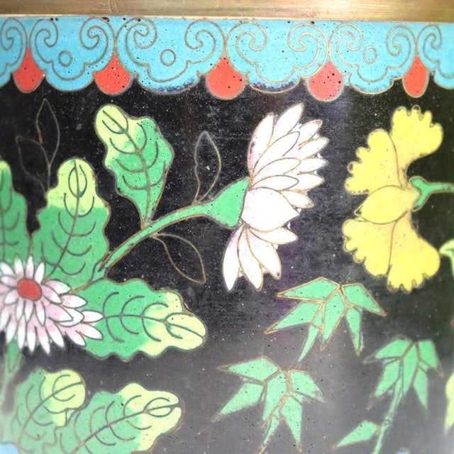 Antique Chinese Floral Cloisonne Enameled Lidded Tea Consister With Foo Dog For Sale - Image 15 of 15