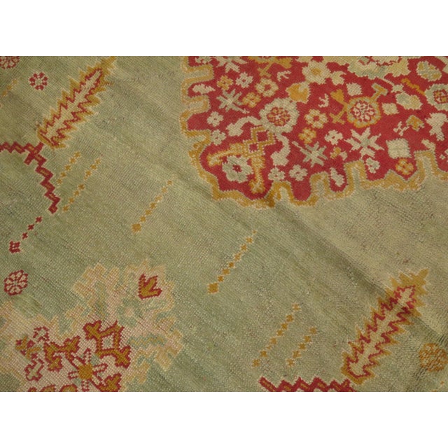 Antique Large Square Green Oushak Rug - 13'8" x 15'3" For Sale - Image 9 of 12