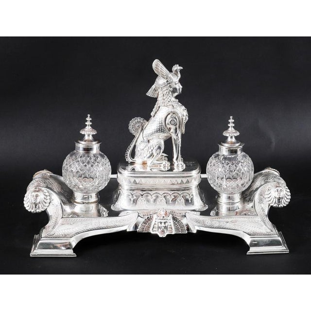 Metal Antique Victorian Egyptian Revival Inkstand, 1890s For Sale - Image 7 of 18