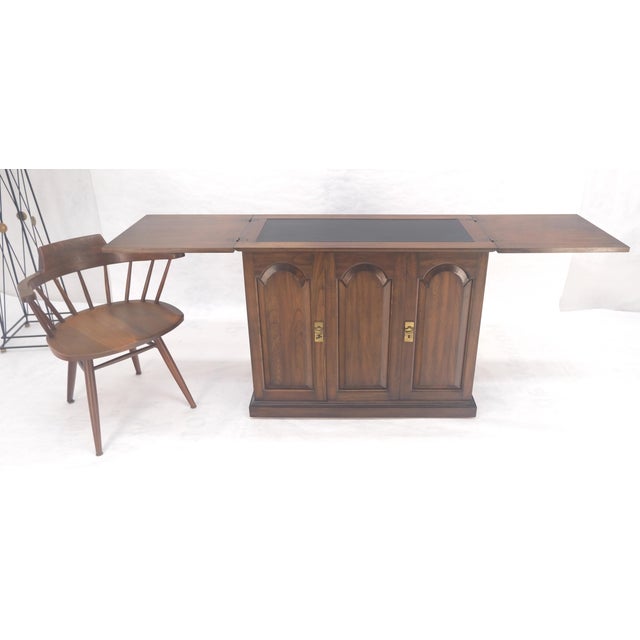Brown Solid Cherry Raised Panel Doors Liquor Bar Serving Flip Top Cabinet MINT For Sale - Image 8 of 18