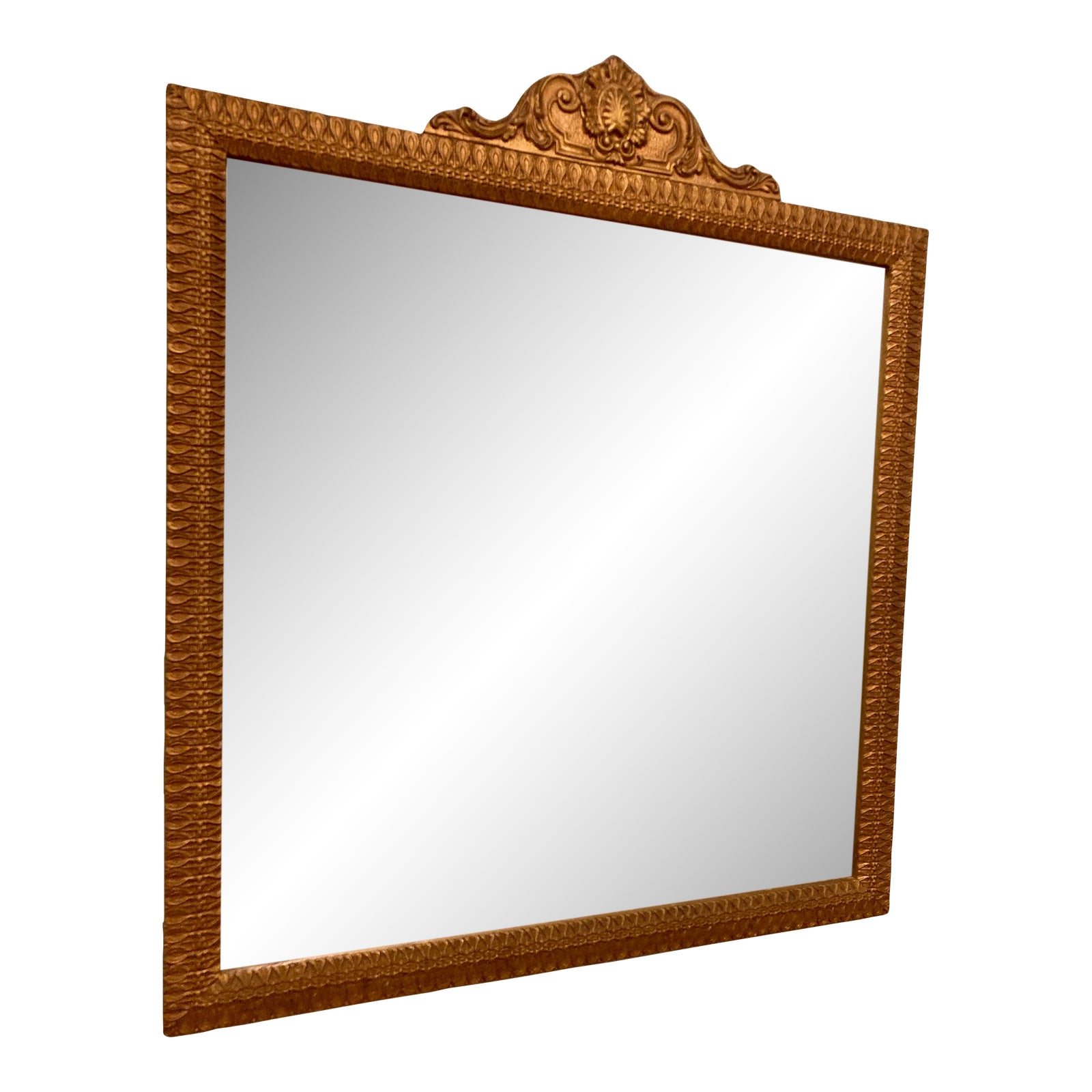 Antique Gilt Carved Wood Large Square Piedmont Gold Victorian Mirror