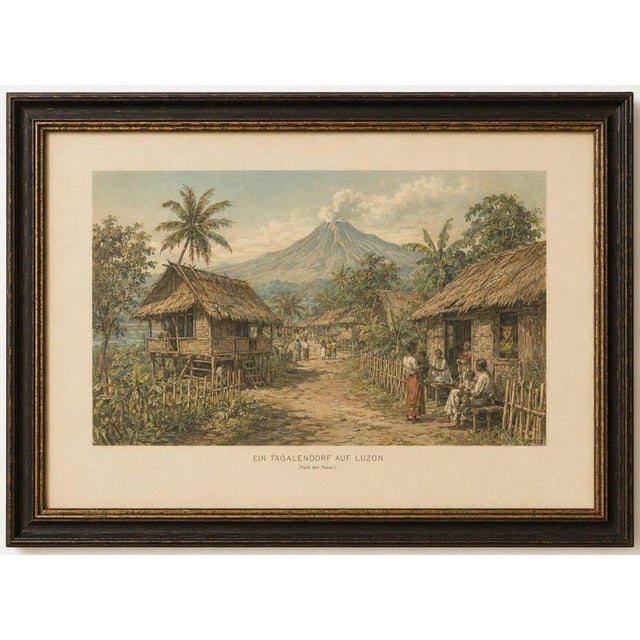 Tagalog Village on Luzon – Antique Philippine Colonial Landscape Print, c.1883 This beautifully atmospheric antique color...