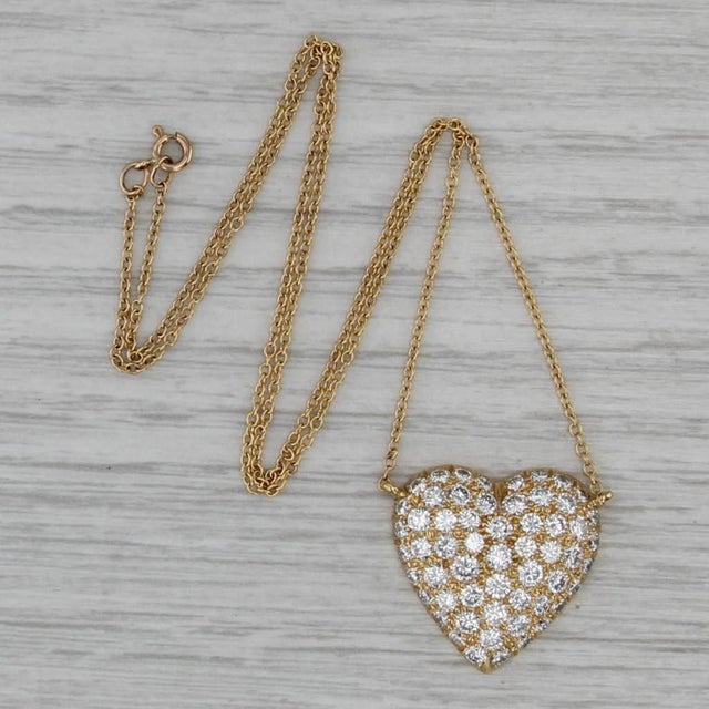 Modern 2.70ctw Diamond Heart Pendant Necklace 18k Yellow Gold 15.5" Rope Chain For Sale - Image 3 of 7