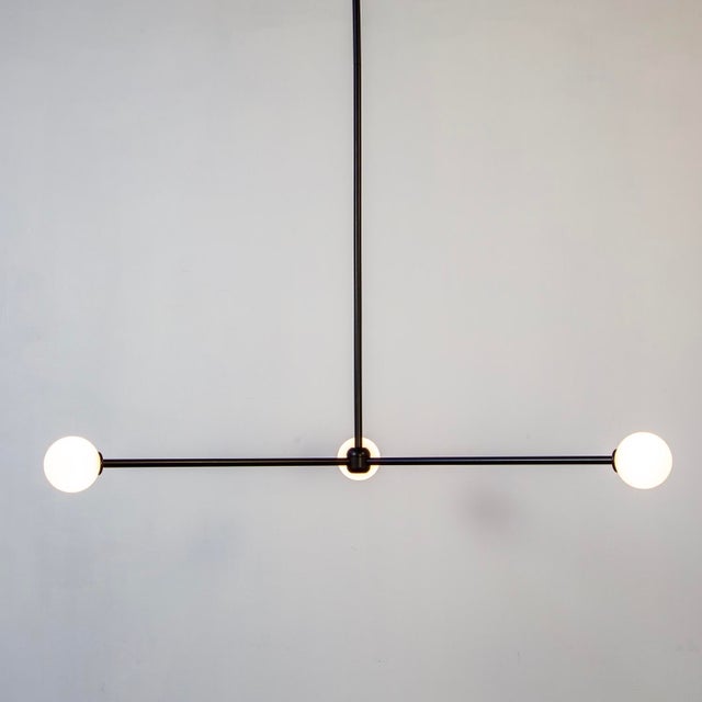 Globe Chandelier 3, Black, 26.5in H, 3 Inch Glass Globes, by Research.Lighting, Modern, Minimal Hanging Light For Sale In New York - Image 6 of 9