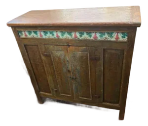 Antique Early 1800s Old Pine Kitchen Cupboard With Ceramic Tiles.