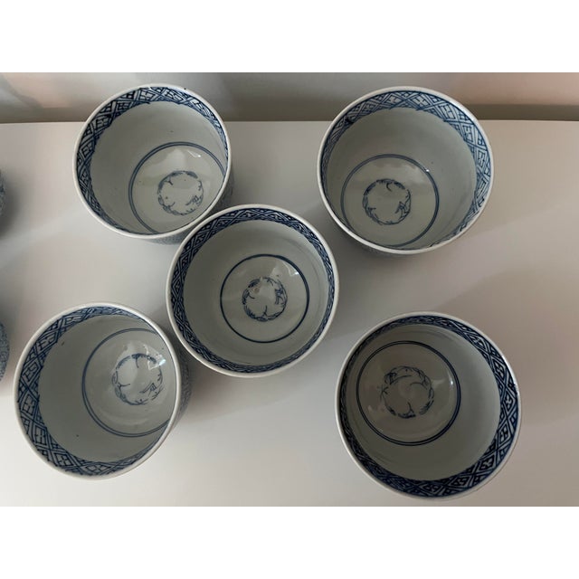 Antique Blue and White Japanese Teacups - Set of 9 - Mizinkarakusa Intricate Designs For Sale - Image 10 of 15