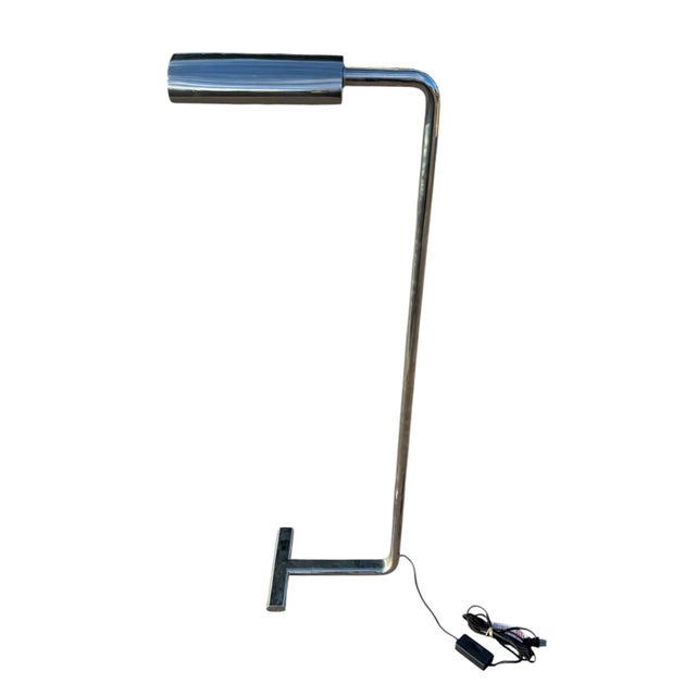 Modern Tubular Chrome Modern T Base Floor Lamp For Sale - Image 3 of 11