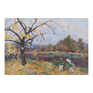 1990s Autumn Oil Painting, Rural Landscape, Ukrainian Art 34-49 For Sale