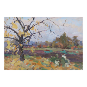 1990s Autumn Oil Painting, Rural Landscape, Ukrainian Art 34-49