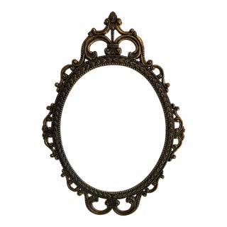 Vintage Ornate Solid Brass Oval Frame, Baroque Style For Sale