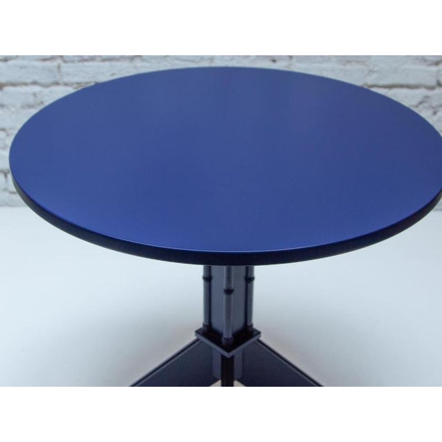 Wood Postmodern Navy Blue Lacquered Wood Pedestal Side Table, 1980s For Sale - Image 7 of 14